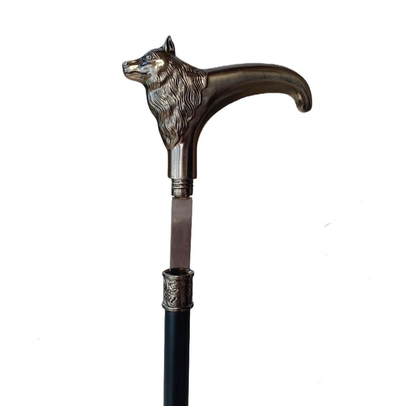 two-sections-wolf-head-walking-stick-cane-walking-cane-hand-cane-hiking-accessories-sports-accessories-walking-stick