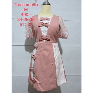 เดรสสั้น สีชมพู โบว์ที่อก THE CAAMELLIA SIZE M