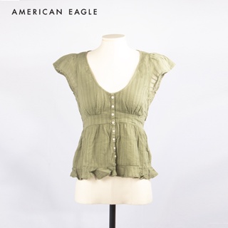 American Eagle Short Sleeve Button Up Shirt เสื้อเชิ้ต ผู้หญิง แขนสั้น  (EWSB 035-4887-309)