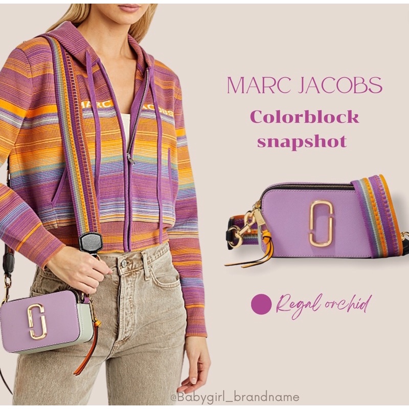 marc-jacobs-snapshot-the-colorblock-สี-ragel-orchid-กระเป๋าสะพายข้างสวยหรูมีสไตล์-สายเป็นผ้าถักปักอย่างดี