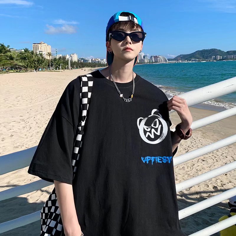 เสื้อยืดลําลอง-แขนสั้น-คอกลม-แบบสวม-พิมพ์ลายหน้ายิ้ม-ทรงหลวม-พลัสไซซ์-แฟชั่นฤดูร้อน-สําหรับผู้ชาย-2022
