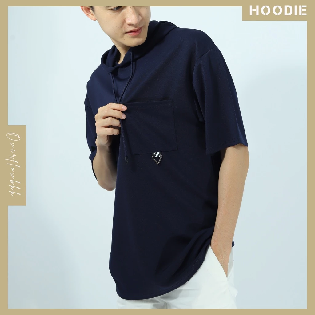 เสื้อยืดหมวกแขนสั้น ฮู้ดดี้ เสื้อแขนสั้น สีพื้น BASIC Hoodie สีกรมท่า แดง ดำ ขาว เขียว ชมพู มัสตาร์ด