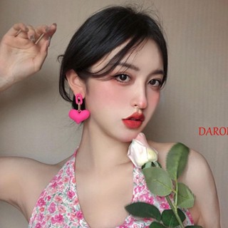 Daron ต่างหูสตั๊ด เรซิ่น รูปหัวใจ สีชมพูกุหลาบ สไตล์นีออน เรโทร สีฟ้า