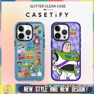【Glitter Casetify】เคสโทรศัพท์มือถืออะคริลิคใส แบบแข็ง กันกระแทก ลาย Toy Story สีม่วง สําหรับ iPhone14 13 12 11 Pro Max