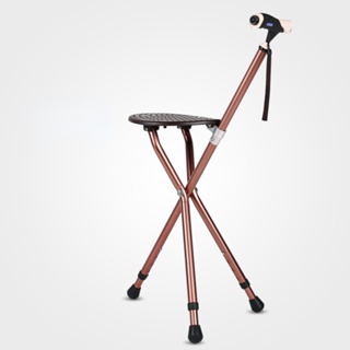 Thickened aluminum alloy crutch with seat multi-functional non-slip elderly walking stick portable folding magnet massag