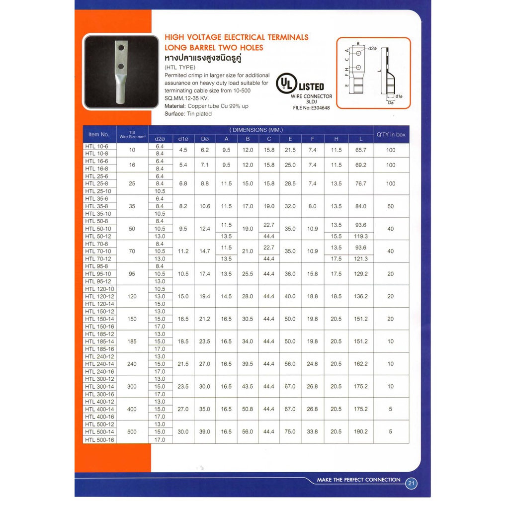 หางปลาแรงสูงชนิดรูคู่-electrical-terminals-long-barrel-two-hole-t-lug-ราคาต่อ1ชิ้น-สามารถออกใบกำกับภาษีได้ค่ะ