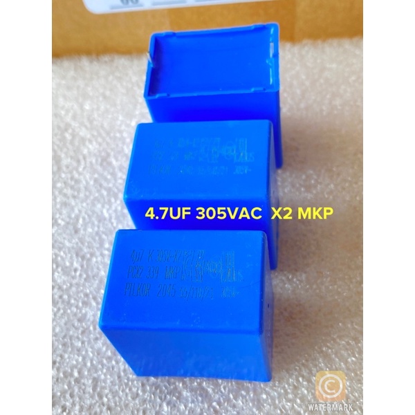 (แพ็ค1ตัว) C 4.7UF 305VAC X2 MKP 4.7UF 305V คาปาซิเตอร์ PILKOR สีฟ้า ...