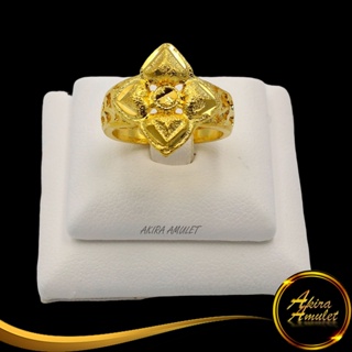 Ring (No.82RD) แหวนหุ้มทอง แหวนผู้หญิง แหวนแฟชั่นทองชุบ ลายดอกไม้หัวใจพ่นทราย นน.1 สลึง งานเคลือบแก้วหนาพิเศษ