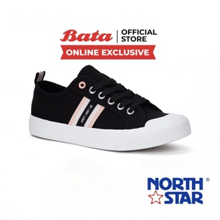 Bata บาจา (Online Exclusive) ยี่ห้อ North Star รองเท้าผ้าใบ รองเท้าลำลอง แบบผูกเชือก ผ้าใบแฟชั่น Sneakers ใส่สบาย สำหรับผู้หญิง รุ่น CHIHARU สีดำ 5206045