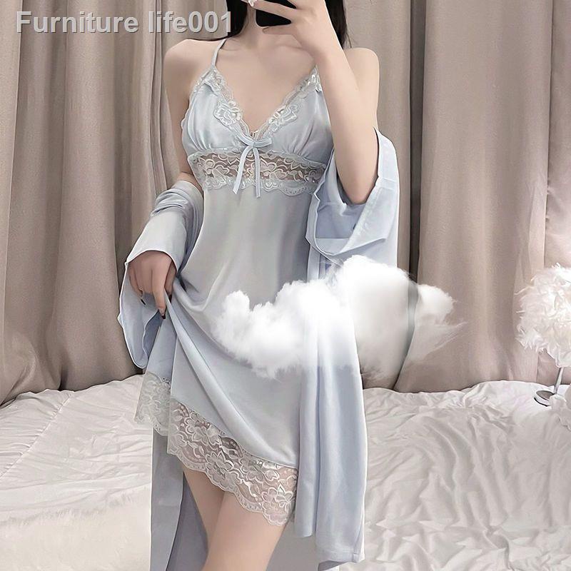 เตรียมการจัดส่ง-ชุดนอนสตรีฤดูร้อน-light-blue-pure-desire-ลมลูกไม้-suspenders-nightdress-nightgown-2-ชิ้นชุดสามารถสวมใส่เ