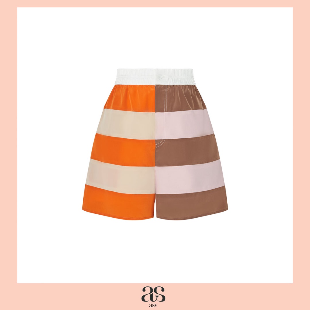 asv-ss22-mary-stripe-shorts-กางเกงผู้หญิง-ขาสั้น-แต่งเอวยางยืด-ผ้าตัดต่อหลากสี