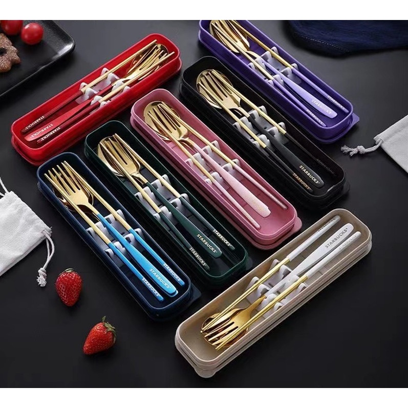 ช้อนส้อม-ช้อน-amp-ส้อม-ชุดช้อนส้อมzwilling-portable-cutlery-set-starbuck-set-ชุดช้อนส้อมตะเกียบพกพา-กล่องสี-งานเกาหลี-ไม่บ