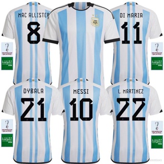 เสื้อกีฬาแขนสั้น ลายทีมชาติฟุตบอล Argentina Messi Di Maria Martinez Dybala น่ารัก 22-23 World Cup ชุดเหย้า