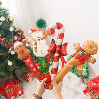 ลูกโป่งฟอยล์ แบบมือถือ ลายมนุษย์หิมะ ซานต้าคลอส ขนมปังขิง ลูกโลก สุขสันต์วันคริสต์มาส ตกแต่งปาร์ตี้เบบี้ชาวเวอร์