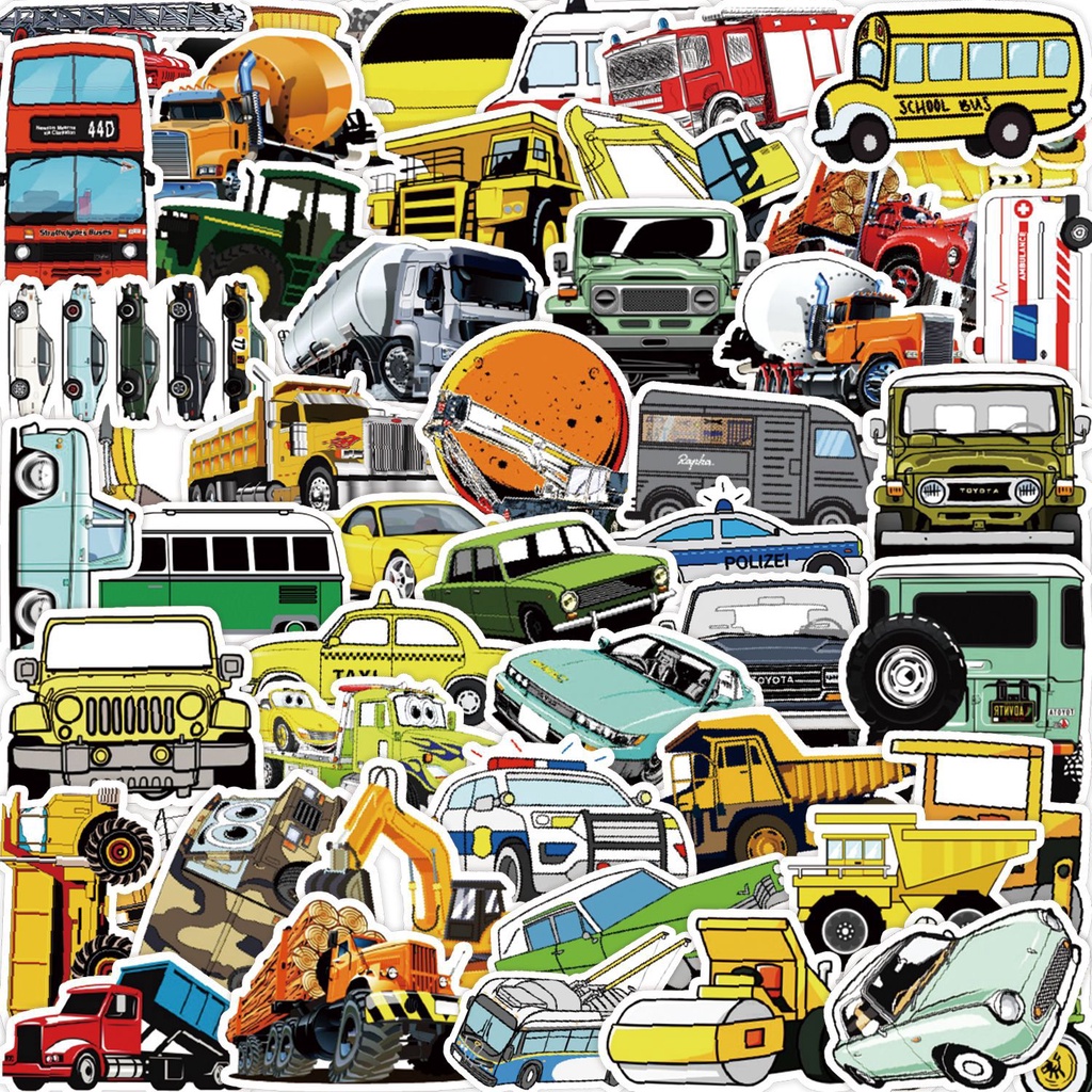 พร้อมส่ง-bus-car-รถโรงเรียน-รสบัส-vintage-แผ่น-sticker-กันน้ำ-สติ๊กเกอร์-ใช้ซ้ำได้-กระโปรงหลังรถ-รถตำรวจ-50pcs