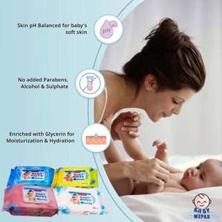 ทิชชู่เปียก Baby wipes สูตรอ่อนโยน ผ้าเปียกเช็ดทำความสะอาดผิว สูตรอ่อนโยน ใช้ได้ทั้งเด็กและผู้ใหญ่