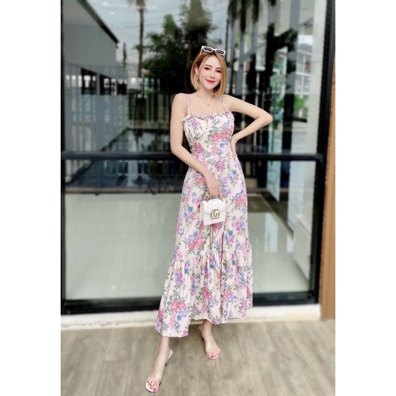 เดรส-สายเดี่ยว-ปรับสายได้-ตรงอกจับเกล็ดเล็ก-สวยหวาน