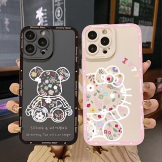 เคสโทรศัพท์มือถือ ป้องกันเลนส์ ขอบสี่เหลี่ยม ลายดอกไม้ และกระต่าย สําหรับ OPPO A16 A15 A16E A16k A95 Reno6 Z 5G A94 A54 A74 4G A53 A76 A96 4G A12 A5S A7