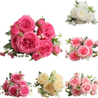 【AG】1 Bouquet Fake Rose 5 Heads Waterproof Faux Silk Fantastic Charming Artificial Flower Home Decor