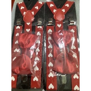 สายเอี๊ยมแดงลายหัวใจคู่หูกระต่ายสีแดงสินค้าพร้อมส่ง1-2วันจากไทย