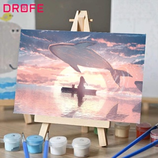 Drofe【40*50 ซม.】ภาพจิตรกรรมสีน้ํามันบนผ้าใบ รูปปลาวาฬ พระอาทิตย์ตก ภูมิทัศน์ DIY สําหรับห้องนั่งเล่น