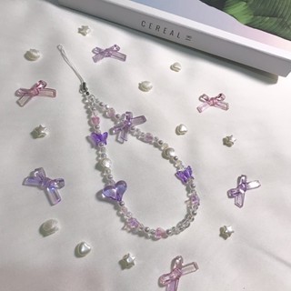 💜🐚🎀🦋สายคล้องโทรศัพท์มือถือ สีม่วงใสรุ้ง 💜🐚🎀🦋