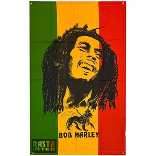 ธง ลาย Bob Marley  เอียงคอ พื้น 3 สี