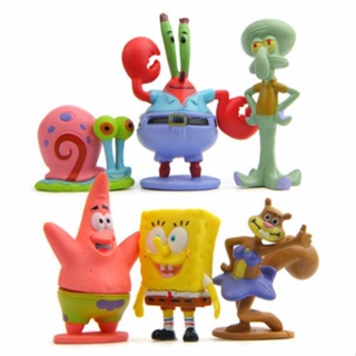 ตุ๊กตาฟิกเกอร์ SpongeBob Squarepants Patrick Star ของเล่น ของขวัญวันเกิด คริสต์มาส สําหรับเด็ก 6 ชิ้น ต่อชุด
