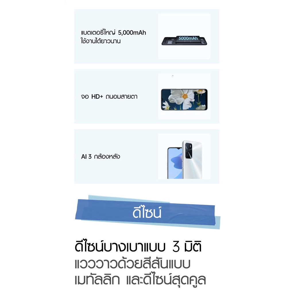 ภาพสินค้ามือถือ oppoa16 (6+128)  แบต 5000 mAh จอ 6.52 นิ้ว รับประกันร้าน 1 ปี จากร้าน electronics_mall บน Shopee ภาพที่ 2