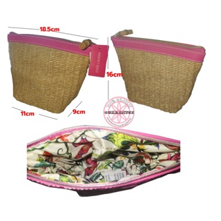 กระเป๋าใส่เครื่องสำอาง สิ่งของ แบบสาน ESTEE LAUDER Woven Rattan Hot Pink Pouch