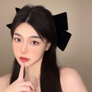 Alea French Influencer กิ๊บติดผม ผ้าโพกศีรษะ ผ้ากํามะหยี่ ขนาดใหญ่ สีดํา โบว์ เครื่องประดับผม ฤดูใบไม้ร่วง ฤดูหนาว สําหรับผู้หญิง