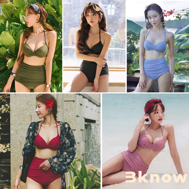 พร้อมส่ง-บิกิทูพีช-เซ็ท-2-ชิ้น-ชุดว่ายน้ำบิกินี่เอวสูงสไตล์-แฟชั่นเกาหลีผู้หญิง-ชุดว่ายน้ำทูพีชเอวสูง