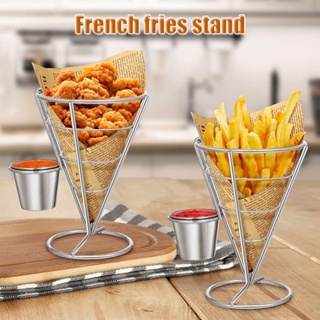 ชุบฝรั่งเศส Fries Cone Snacks Display บุฟเฟ่ต์กรวยตู้โชว์ขนมขาตั้งตะแกรงทอด