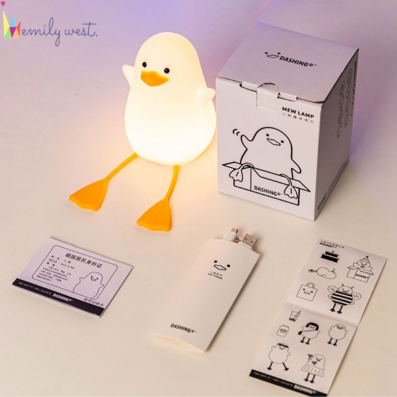 เป็ดการ์ตูนน่ารัก-led-ไฟกลางคืนซิลิโคนนุ่มสัมผัสเซ็นเซอร์โคมไฟกลางคืนห้องเด็กโต๊ะข้างเตียงโคมไฟหยิก