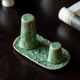 Yue Kiln Celadon ชั้นวางหม้อชาเซรามิค ระบายน้ํา สีม่วง สําหรับครัวเรือน [A009]