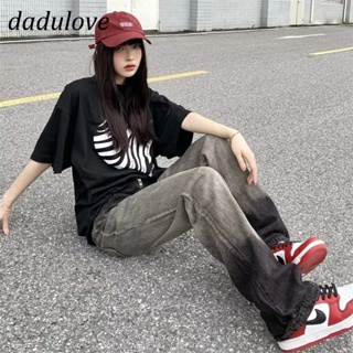 DaDulove💕 New Korean Style Gradient Jeans Street Fashion High Waist Womens Wide-leg Pants Straight-leg Pants