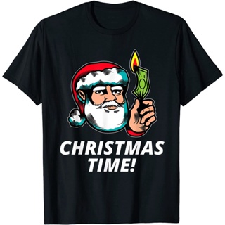 T-Shirt  เสื้อยืดพิมพ์ลายคริสต์มาสซานต้า Burning ของขวัญสําหรับผู้หญิง ชุดคริสต์มาสใหม่