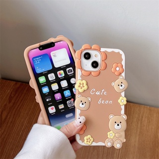 เคสโทรศัพท์มือถือ กันกระแทก ลายการ์ตูนหมี ดอกไม้ สําหรับ IPhone 14 Plus 11 12 13 14 Pro Max 14 Pro Max