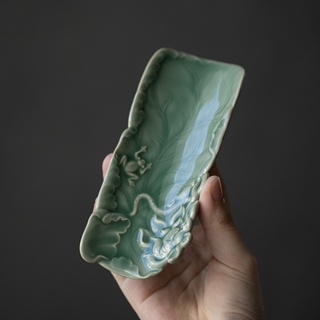 Yue Kiln Celadon ชุดช้อนชา ลายดอกบัว สไตล์จีน สองชิ้น [A009]