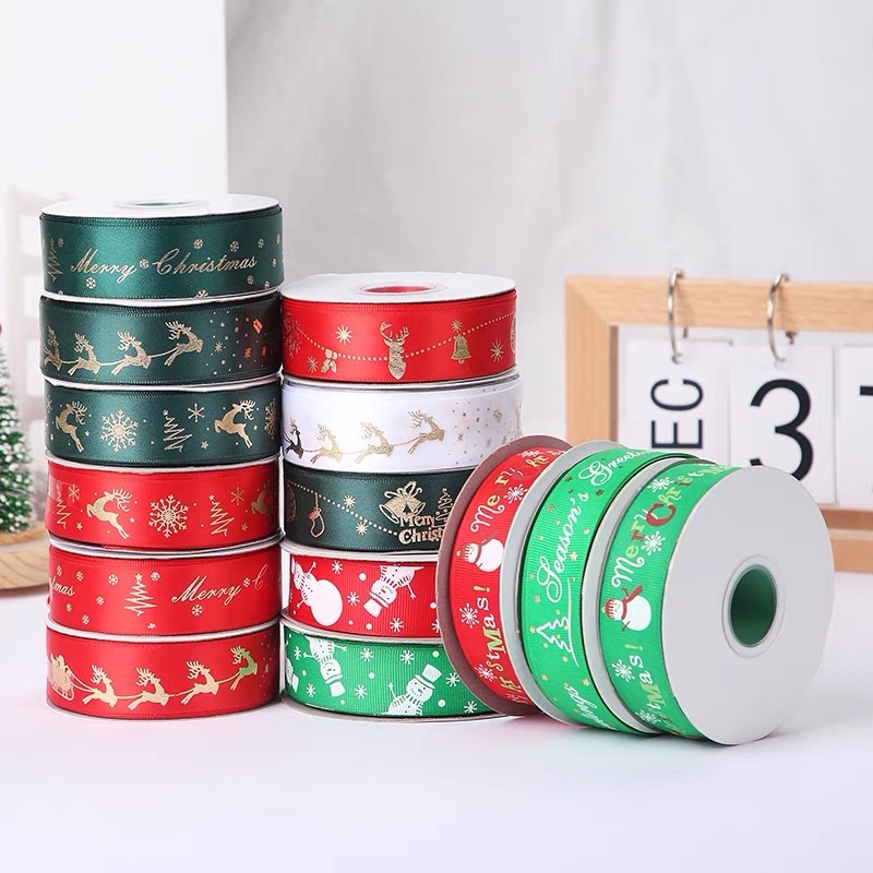 ริบบิ้นลายคริสต์มาส-โบว์-25-มม-สําหรับตกแต่งกล่องของขวัญ-diy