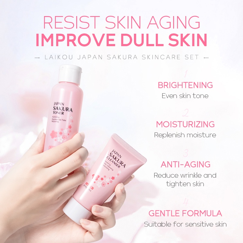 ภาพสินค้าLAIKOU Japan Sakura Skin Care Set Brighten Skin Tone Nourishing Moisturizing Skincare 5pcs/Set จากร้าน laikou.thailand บน Shopee ภาพที่ 3