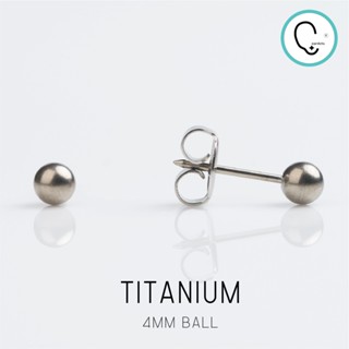 (ส่งฟรี)ไทเทเนี่ยม 100% ต่างหูสำหรับผิวแพ้ง่าย Ball 4 mm ปลอดภัย 100%_STD056