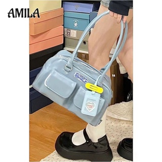Amila กระเป๋าสะพายไหล่ลําลอง เคลือบแว็กซ์น้ํามัน หลายช่อง สไตล์เกาหลี สําหรับผู้หญิง