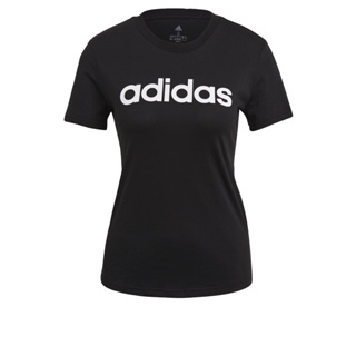 adidas ไลฟ์สไตล์ เสื้อยืดโลโก้ทรงสลิม LOUNGEWEAR Essentials ผู้หญิง สีดำ GL0769