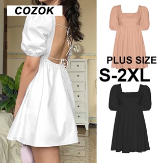 COZOK S-2XL ผู้หญิงฤดูร้อนชุดแฟชั่นฤดูร้อนสีขาวหรูหราพัฟแขนเปลือยปาร์ตี้ชายหาดชุดวันหยุดสบาย ๆ มินิเดรส