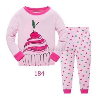 L-FAG-184 ชุดนอนเด็ก ผ้าCottonบาง สีชมพู Cupcake แนวเข้ารูป Slim Fit ผ้า Cotton 100%