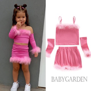 Babygarden เสื้อกล้ามแขนกุด ผ้ากํามะหยี่ขนนิ่ม สีพื้น พร้อมกระโปรงสั้น 3 ชิ้น สําหรับเด็กผู้หญิง อายุ 1-6 ปี