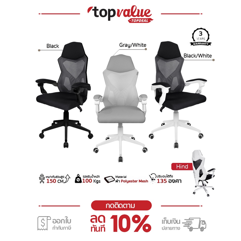 ภาพสินค้าFennix Ergonomic Chair HC-6H01 เก้าอี้ทำงานเพื่อสุขภาพ เก้าอี้สำนักงาน ปรับเอนได้ 135 องศารับประกัน 3 ปี จากร้าน topvalue_topdeal บน Shopee ภาพที่ 7