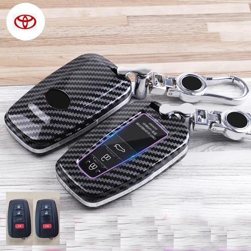 กรอบ-เคส-ใส่กุญแจรีโมทรถยนต์-ลายเคฟล่า-toyota-c-hr-cross-fortuner-camry-minor-change-smart-key