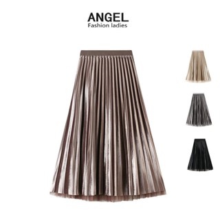 【 2 ด้าน 】 ANGEL แฟชั่นผู้หญิงกระโปรง midi ตาข่ายสีทึบเกาหลียืดหยุ่นสูงเอวบางแกว่งกระโปรงตูตูกระโปรงยาวสําหรับผู้หญิง